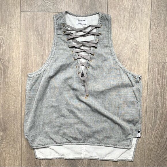 Free People One Teaspoon Dirty Work Tank Top Lace Up Sleeveless Grey Small - Picture 6 of 15